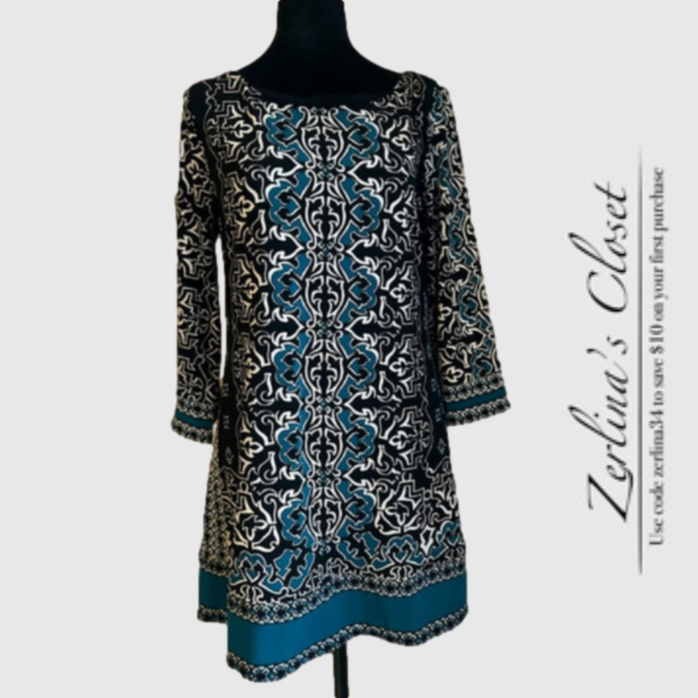WHBM Stretch Dress Teal black white M